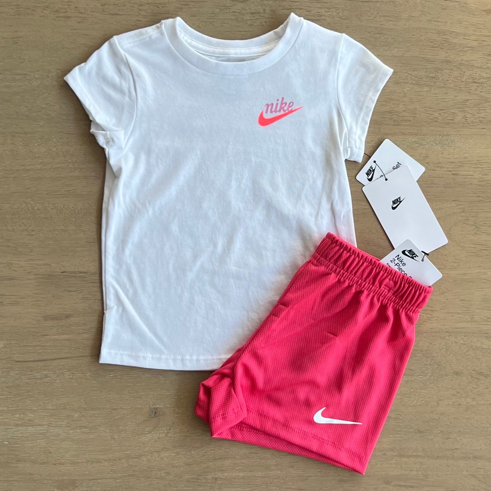 Nike 5 Girls Outfit NEW Tee Shirt + DriFIT Shorts NWT Athletic Set Pink White