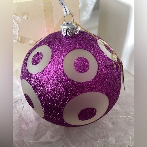 Barney's New York Purple Glitter and Silver Lifesaver Holiday Ornament NWT