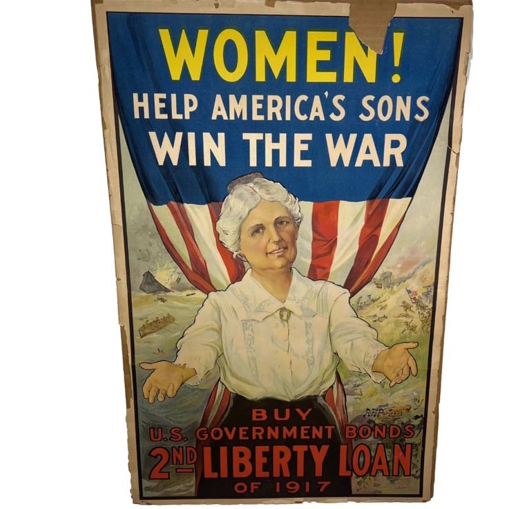 Original Antique WWI Liberty Loan Poster Women Help America's Sons Win the War 1