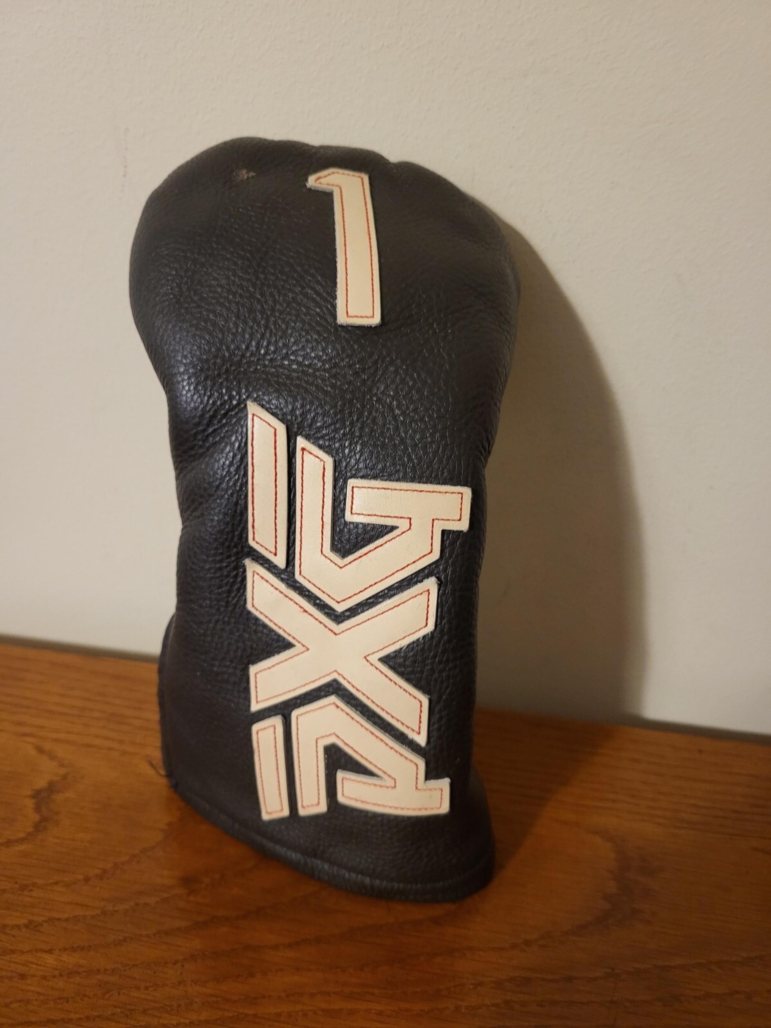 PXG DRIVER HEAD COVER GOLF BLACK/WHITE RED STITCH LEATHER. 4