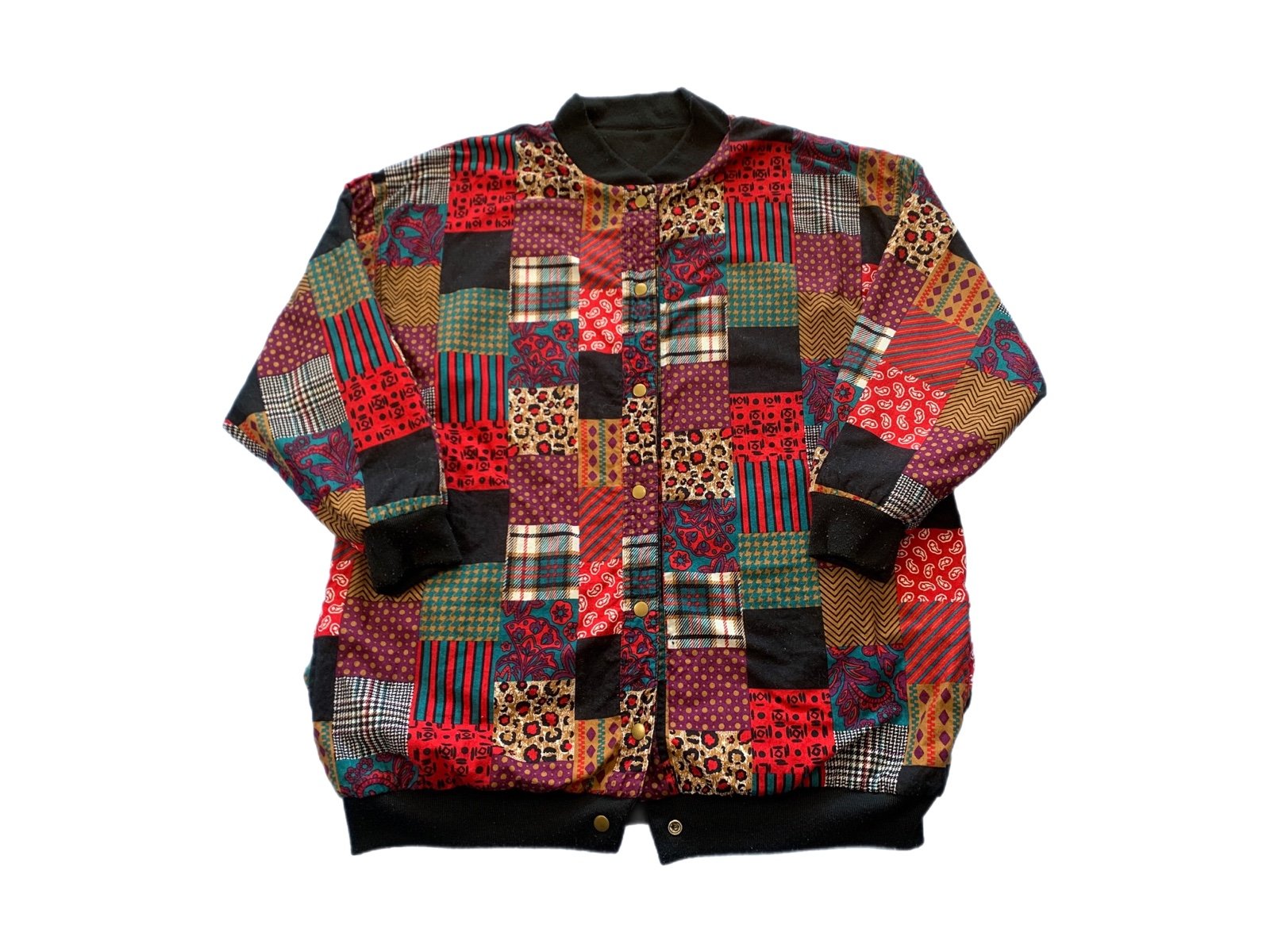 Vintage 90s Colorful Funky Paisley Bandanna Art Print Quilted Bomber Jacket