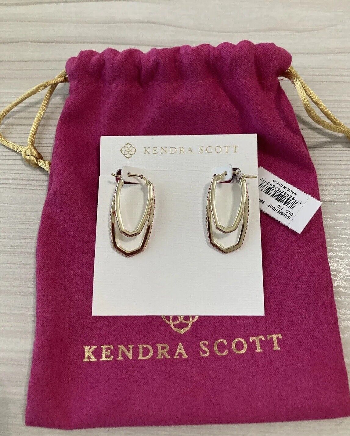 Barbie x Kendra Scott Pink Crystal Gold Hoop Earrings NWT and Pink Pouch