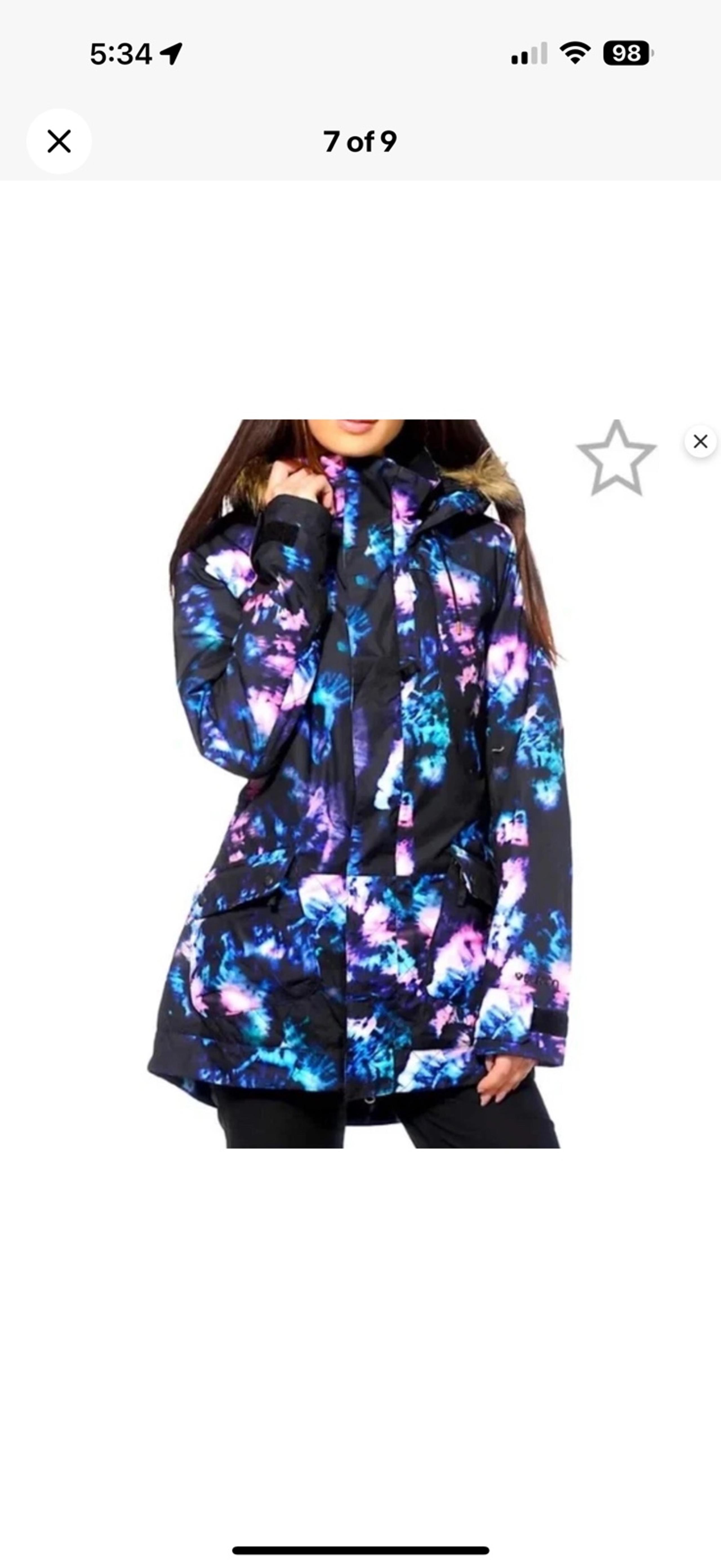 Burton Medium Charlie Tiedye Snowboard Dry ride Jacket The White Collection