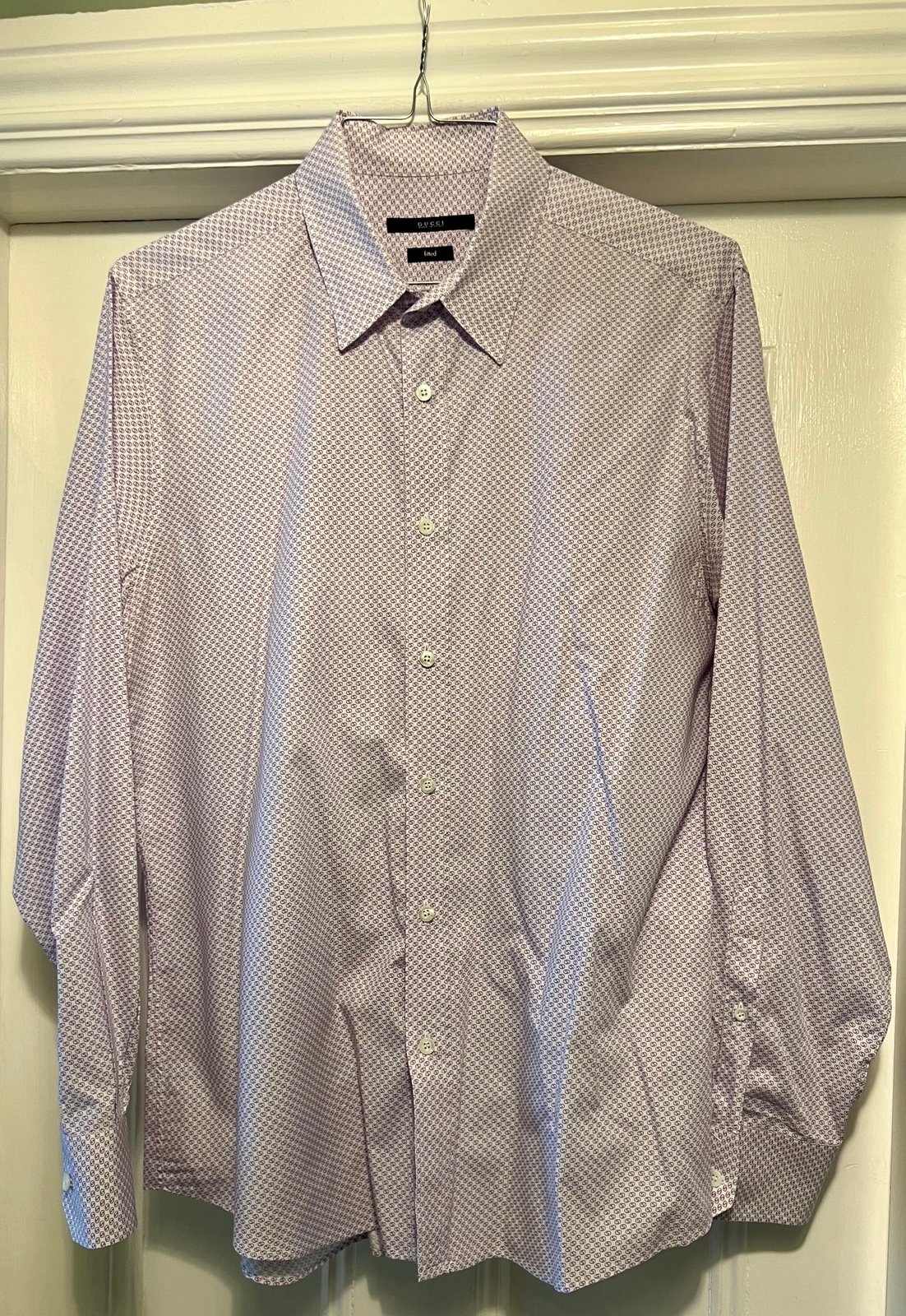Authentic Gucci G logo made in Italy button down shirt fited 43/17 white purple