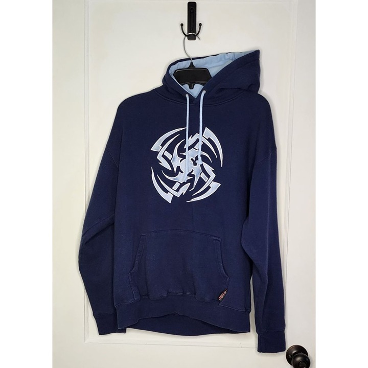 Vintage Y2K Sapphire Lounge Tribal Pattern Blue Hoodie Sweatshirt Size Large
