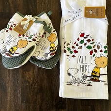 Rae Dunn x peanuts FALL IS HERE oven mit and towel bundle