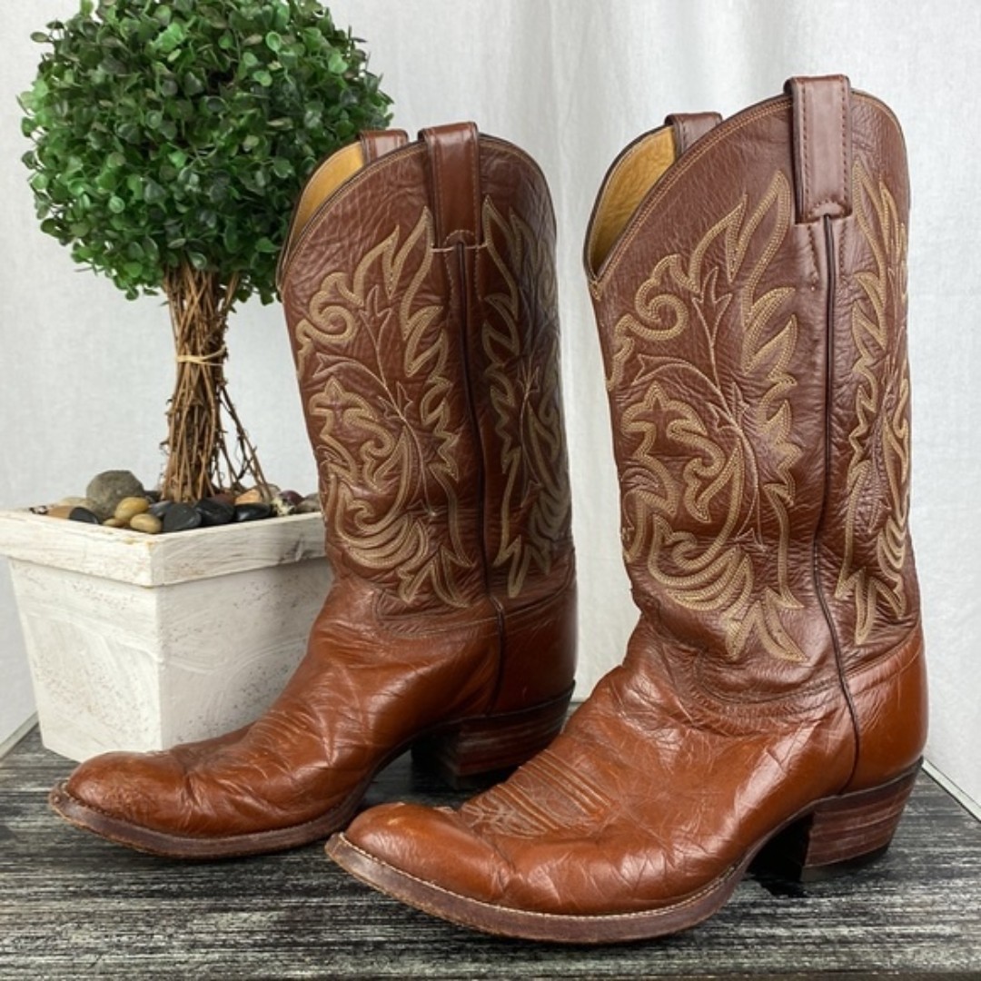 Justin 100% Leather Deerlite Marbled Chestnut Brown Men’s Western Boots 10.5