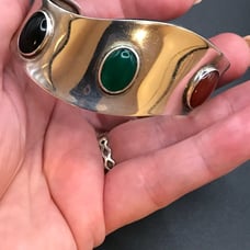 VTG STERLING SILVER MÉXICO TAXCO MULTI STONE CUFF BRACELET #287