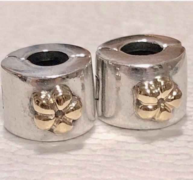 Pandora Two Tone Retired Rare Flower Clips 14kt 925 ale