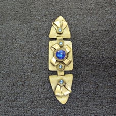 Antique art nouveau silver plated blue rhinestone belt buckle