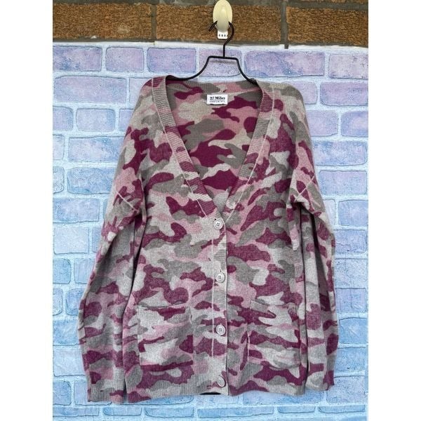 27 MILES MALIBU CASHMERE CAMO BUTTON DOWN SWEATER CARDIGAN SIZE MEDIUM