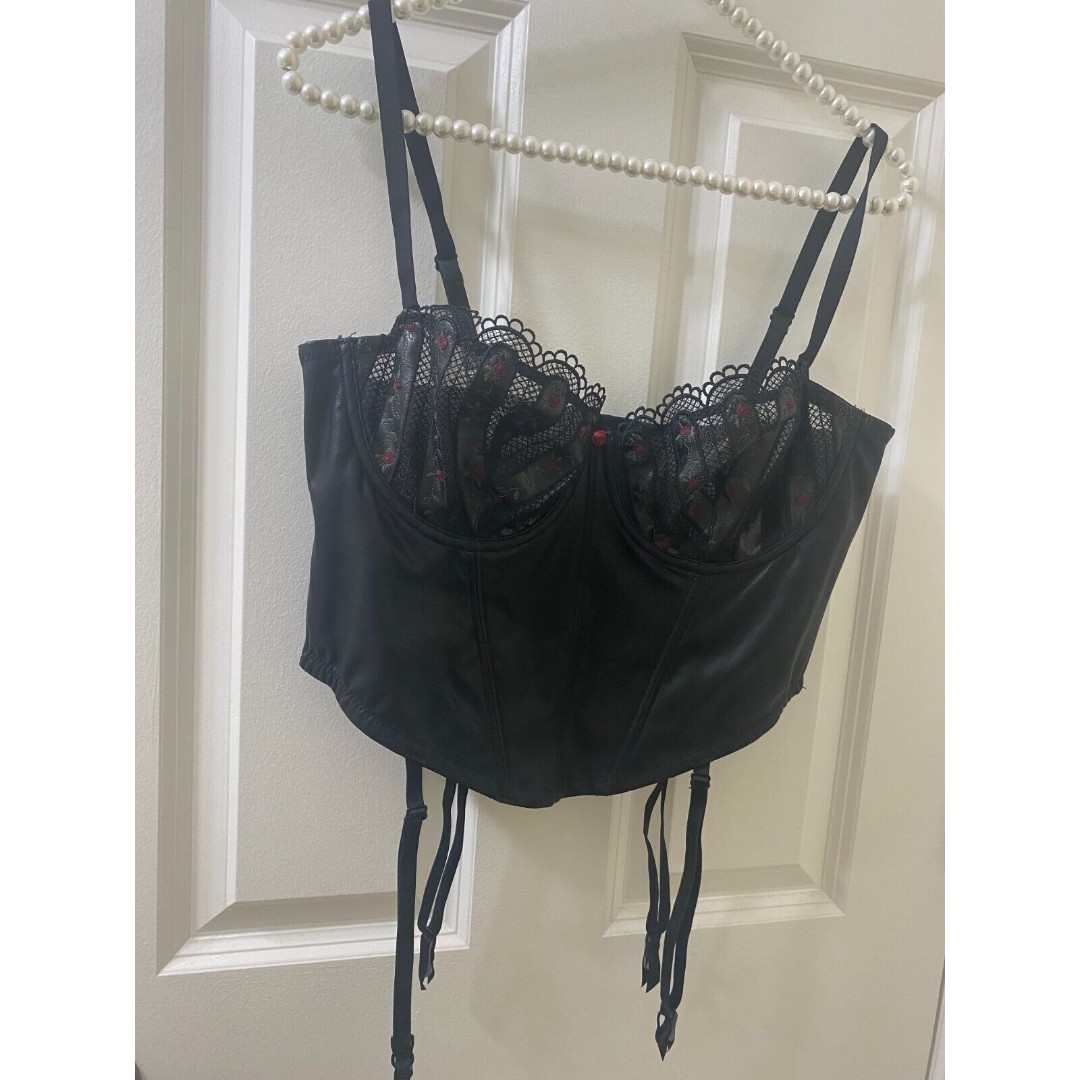 Savage X Fenty Black Bustier Rihanna Renaissance Rose Corset Caviar Size XL