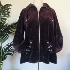 NWT Zenergy by Chico's Maroon Velour Zip Up Track Jacket
