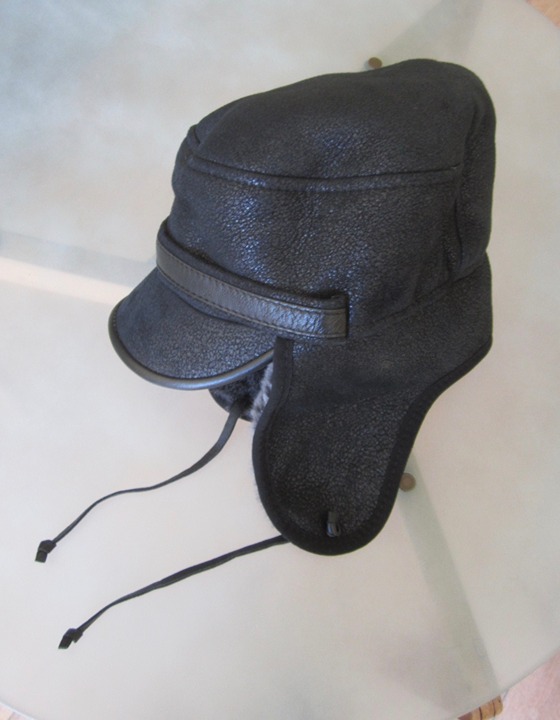 OVERLAND Shearling Sheepskin Leather Convertible Trapper Hat Black Size Small