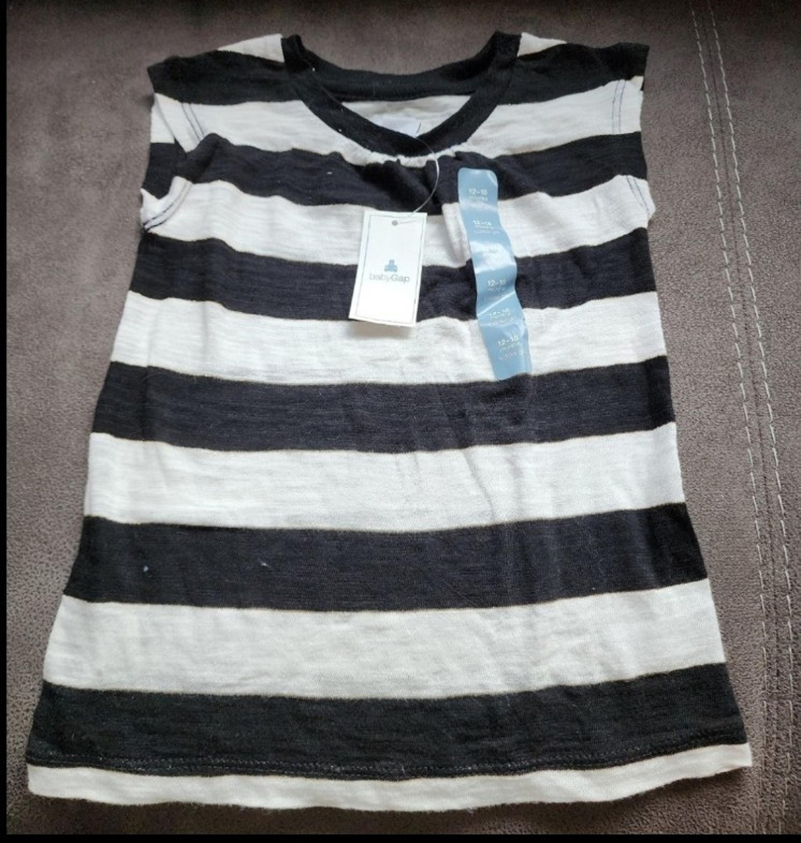 NWT Baby GAP Girl's Black White Gold Stripe Tank 12-18 Months