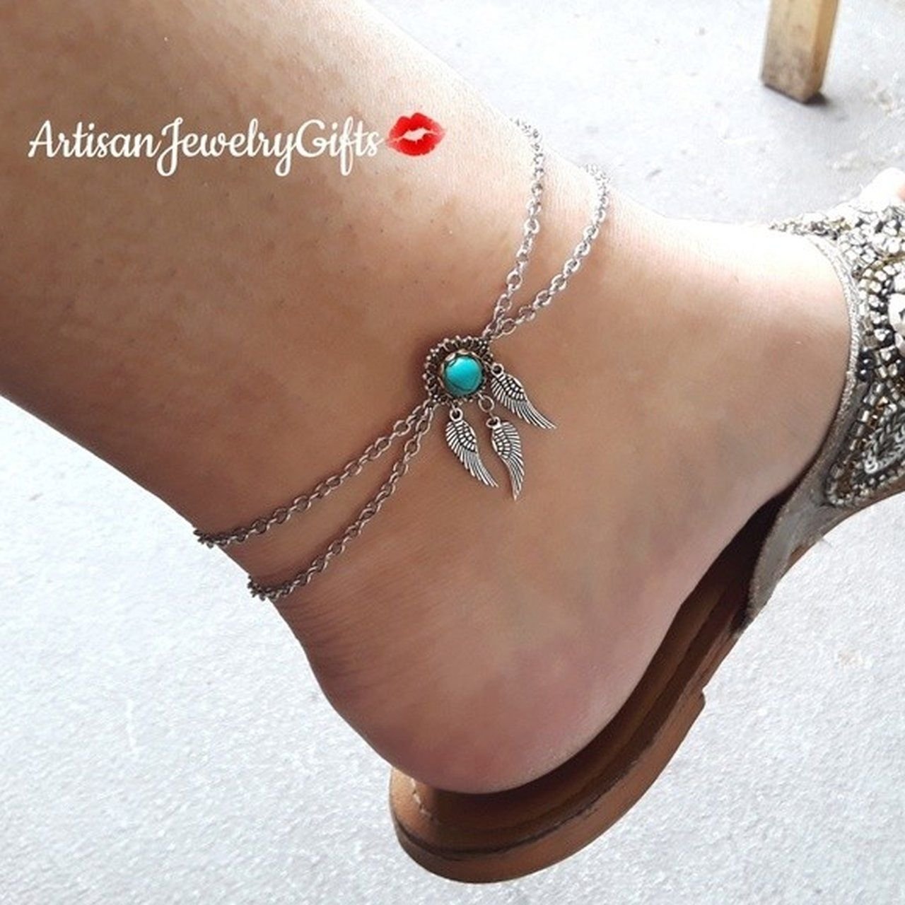 Layered Turquoise Dreamcatcher Anklet