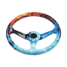 NEW JDM UNIVERSAL 350MM FIRE & WATER Acrylic Deep Dish 6 Holes Steering Wheel