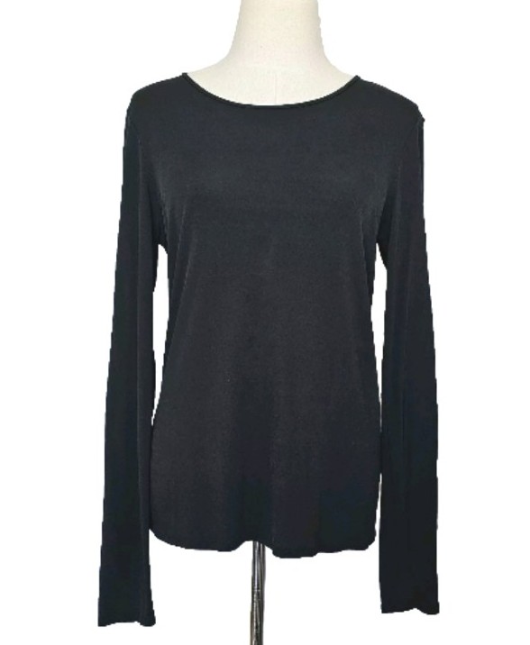 Eileen Fisher 100% Silk Black Scoop Neck Basic Long Sleeve Thin Lightweight Top