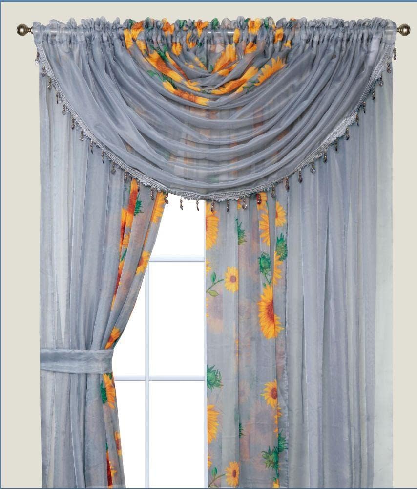 Curtain Set Brand new with attached beaded valence 4 Panel Set 84 Long