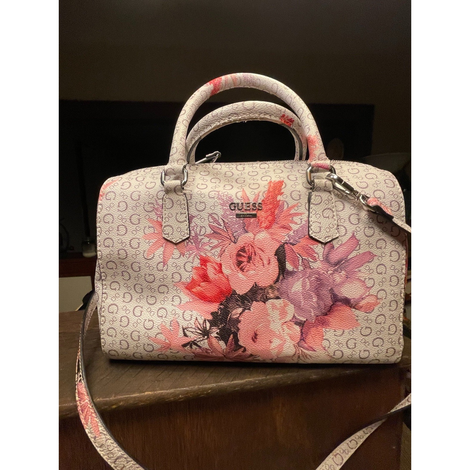 Guess Signature Y2K Floral Handbag Purse Box Bowling Medium Size Roomy