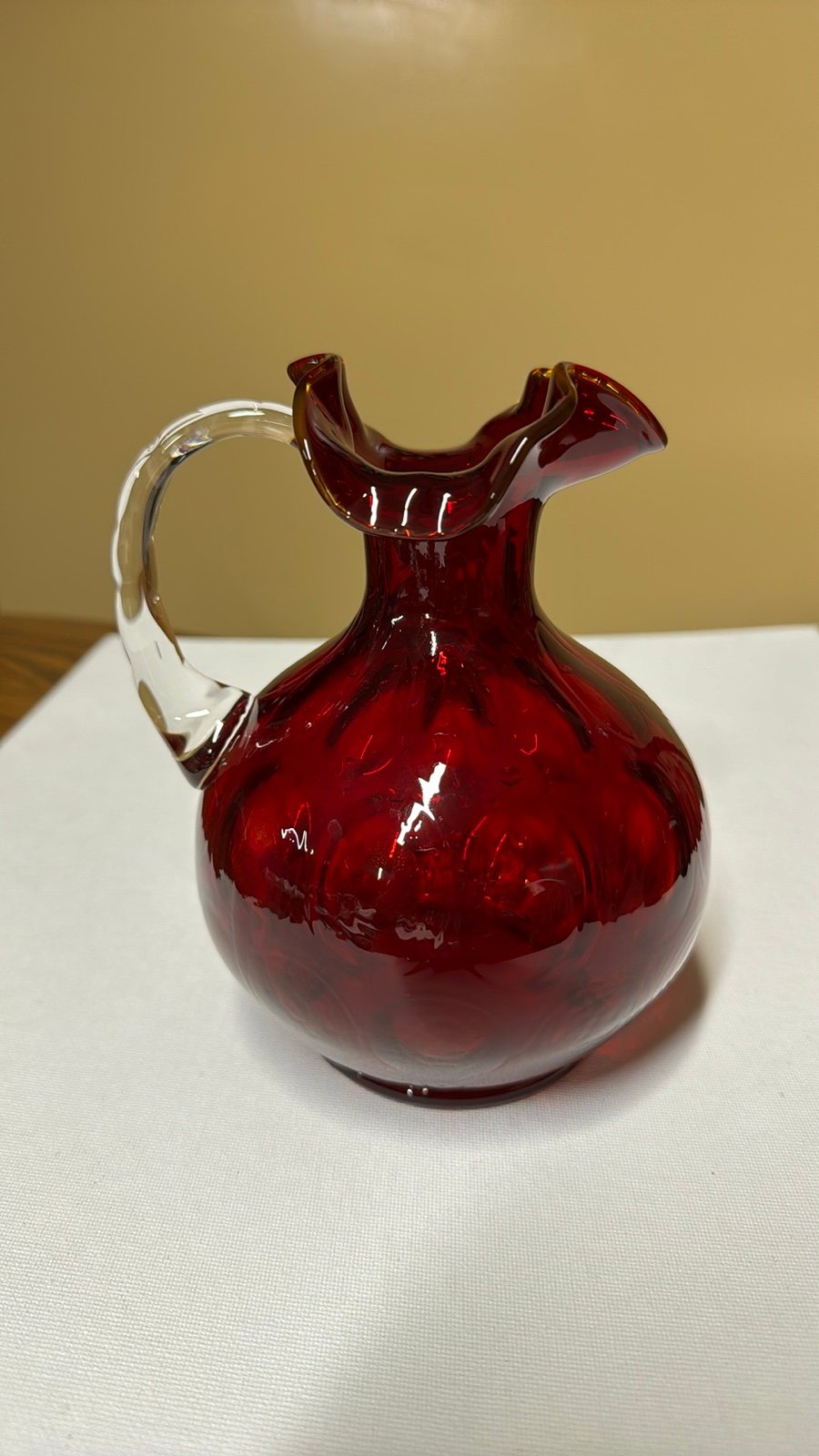 Fenton Ruby Red Amberina Coin Dot Thumb Print Pitcher Vase