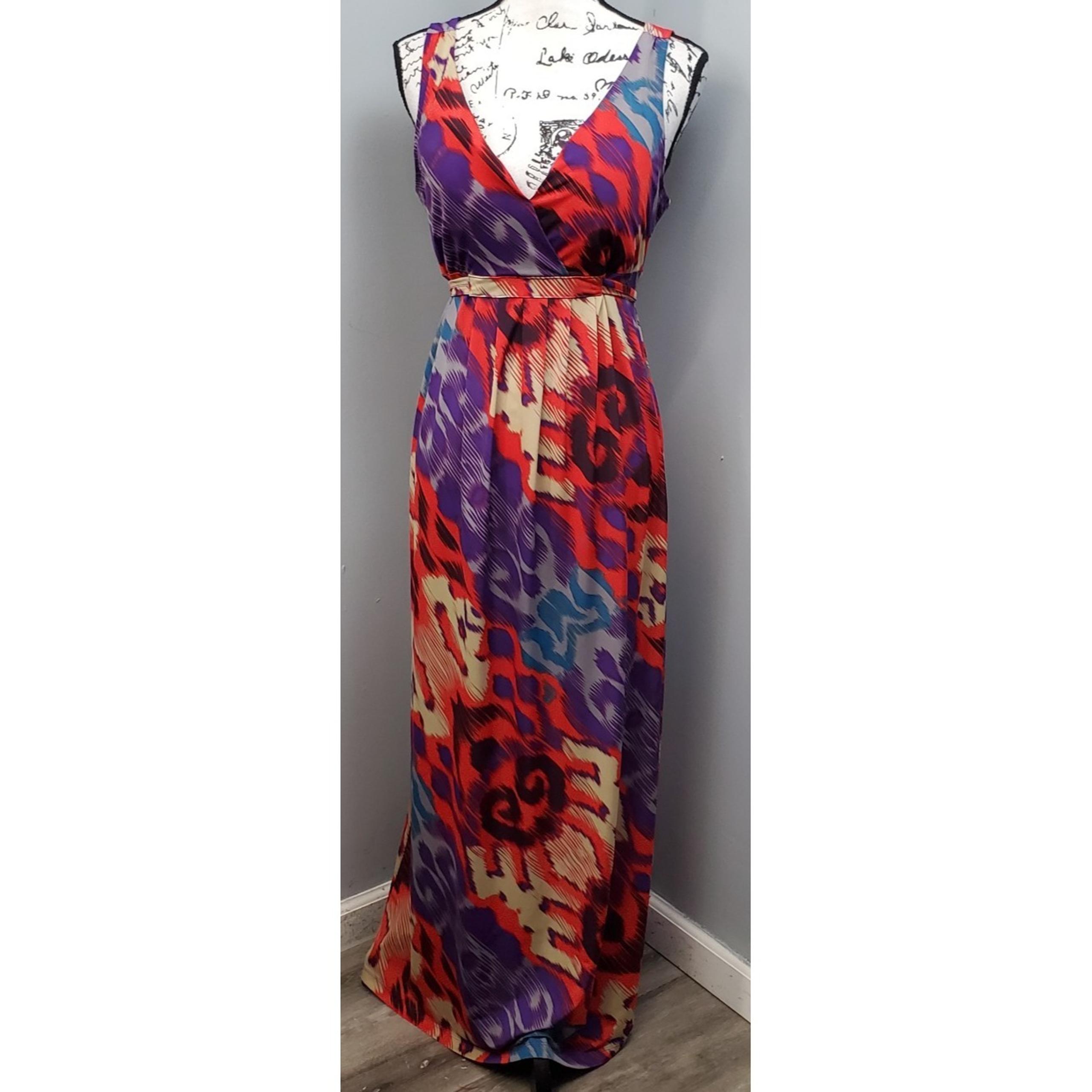 Attention Wrap Dress Womens Large Multi Geo Print Belted Waist Vacation Beach