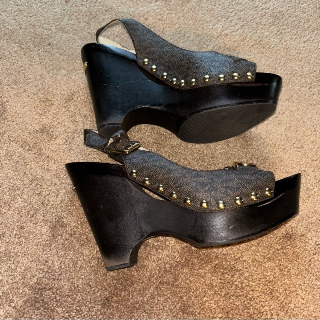 Michael Kors Signature Wedge Open Toe Slingback Heels Size 9.5