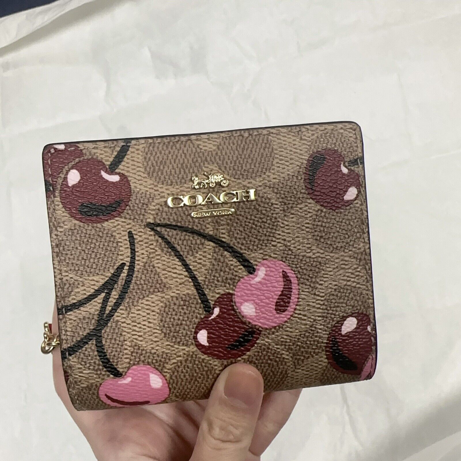 NWT Limited Coach Snap Wallet - CZ347 Signature Coated Canvas Pink Cherry Print
