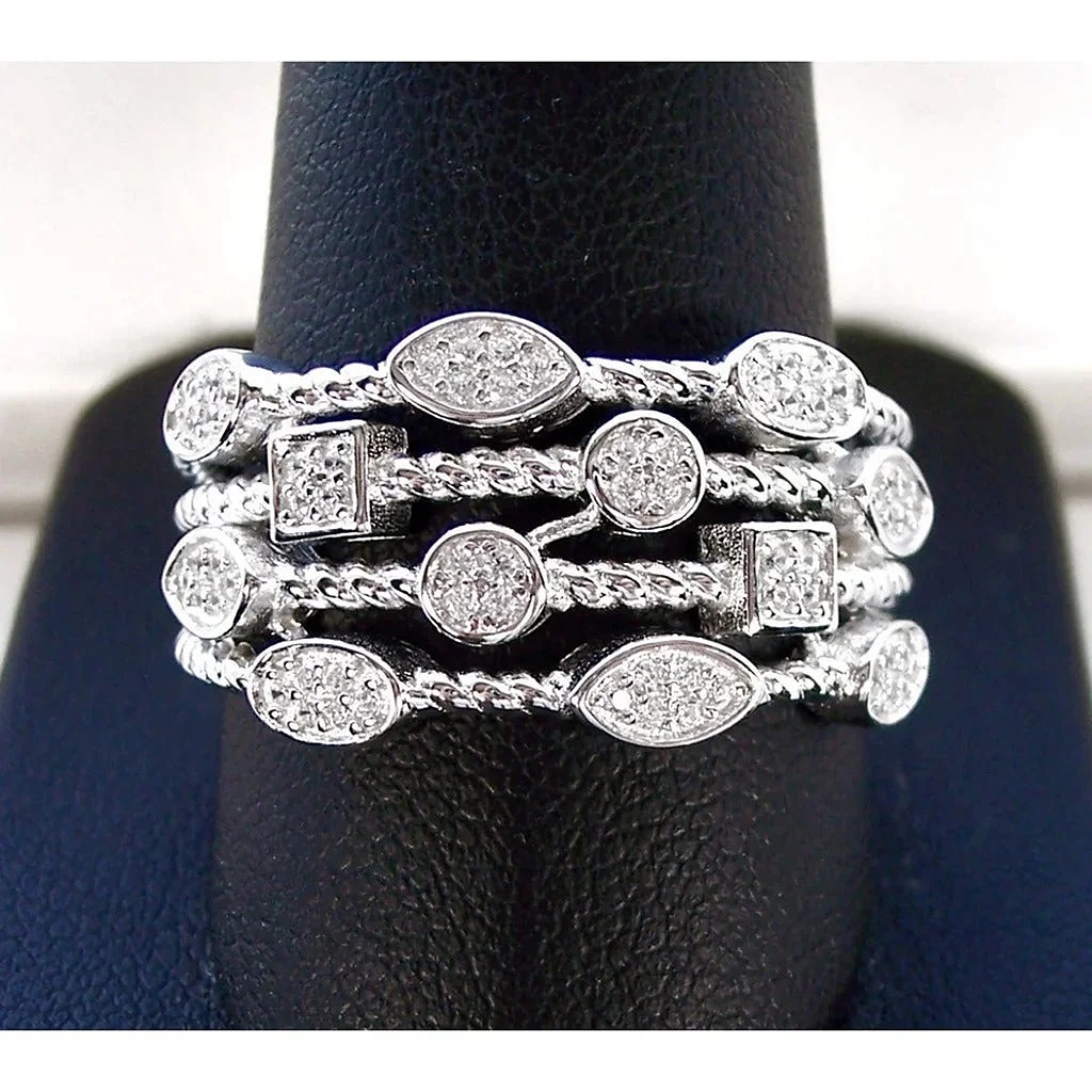 Size 6, 925 STERLING SILVER Unique Rope Circle Design Cubic Zirconia Ring