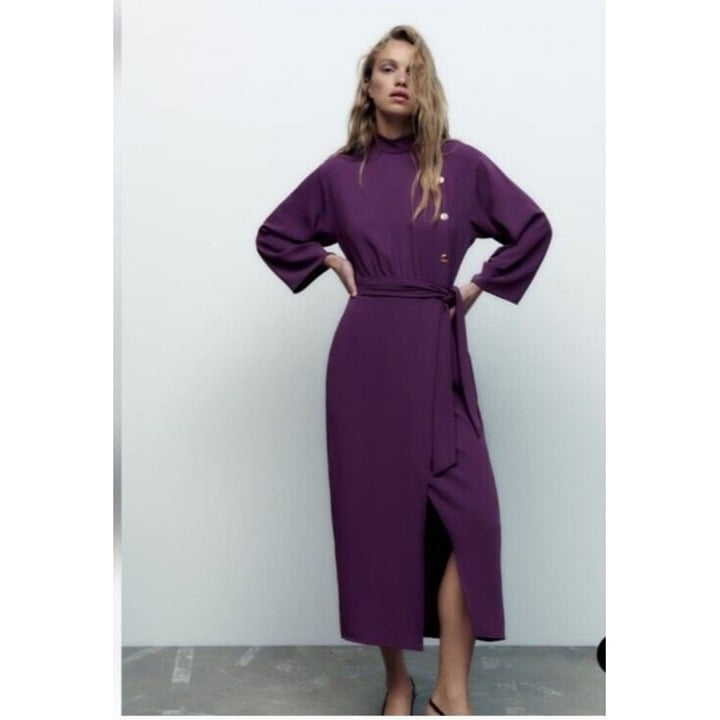 Zara side button mock neck midi dress Size S