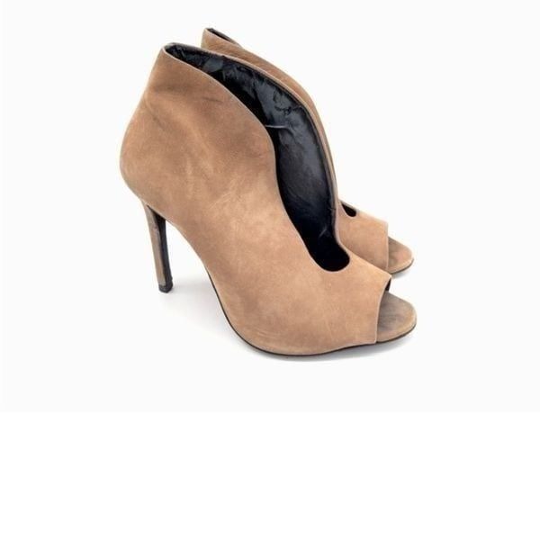 NEW Schutz Suede Tan Peep Toe Heeled Booties | Size 7.5