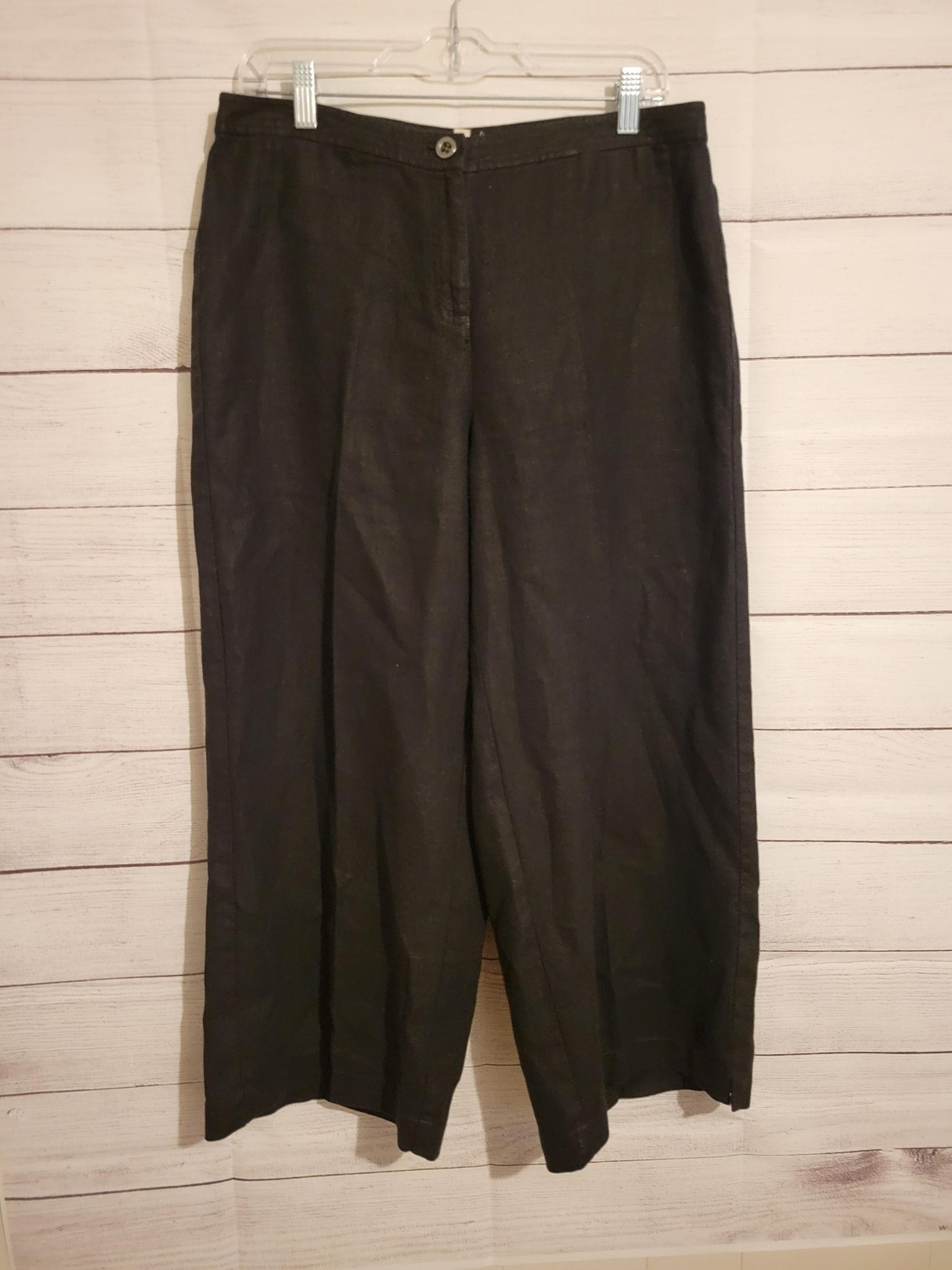 Eileen Fisher Rn 78121 ca 34460 Size 10 Black Wide Leg Cropped Pants 100% organi