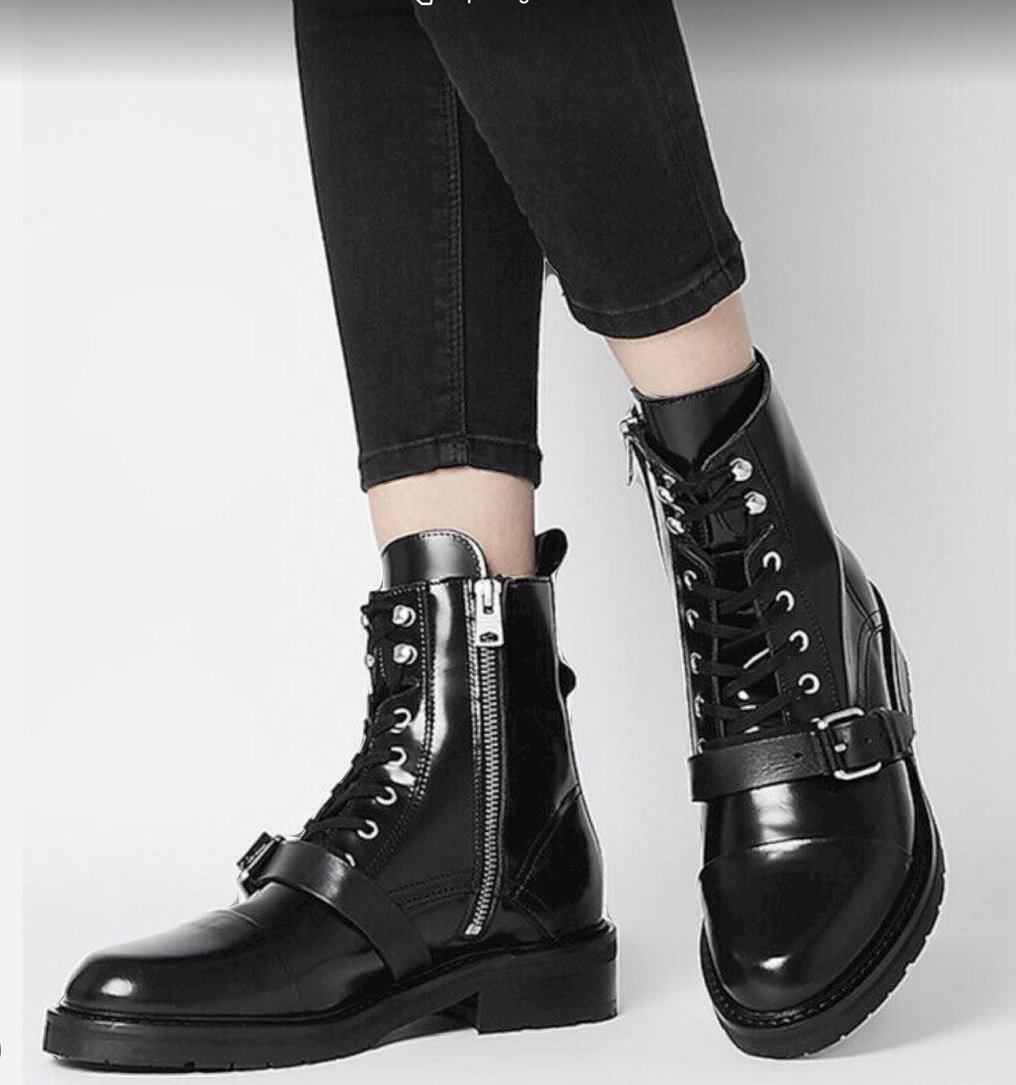 AllSaints Donita Leather Lug-Sole Boots Size 38