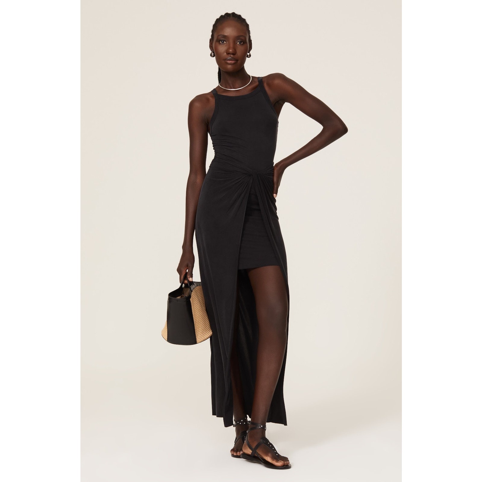 All Saints Sami Cupro Black Hi-Low Twist Front Sleeveless Dress Size 8