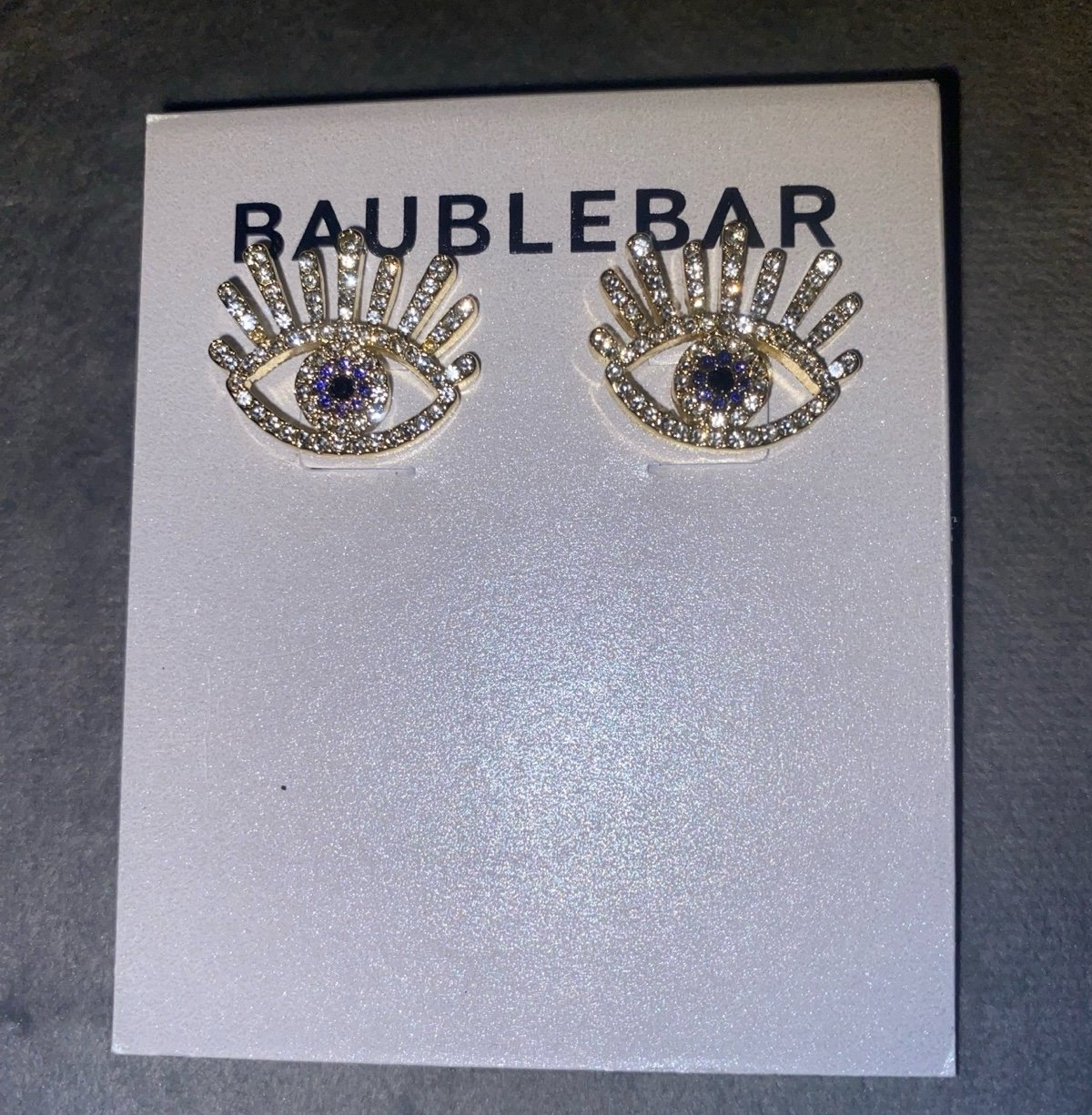 BNWT BaubleBar Eye Catcher Pavé Stud Earrings Blue & Gold