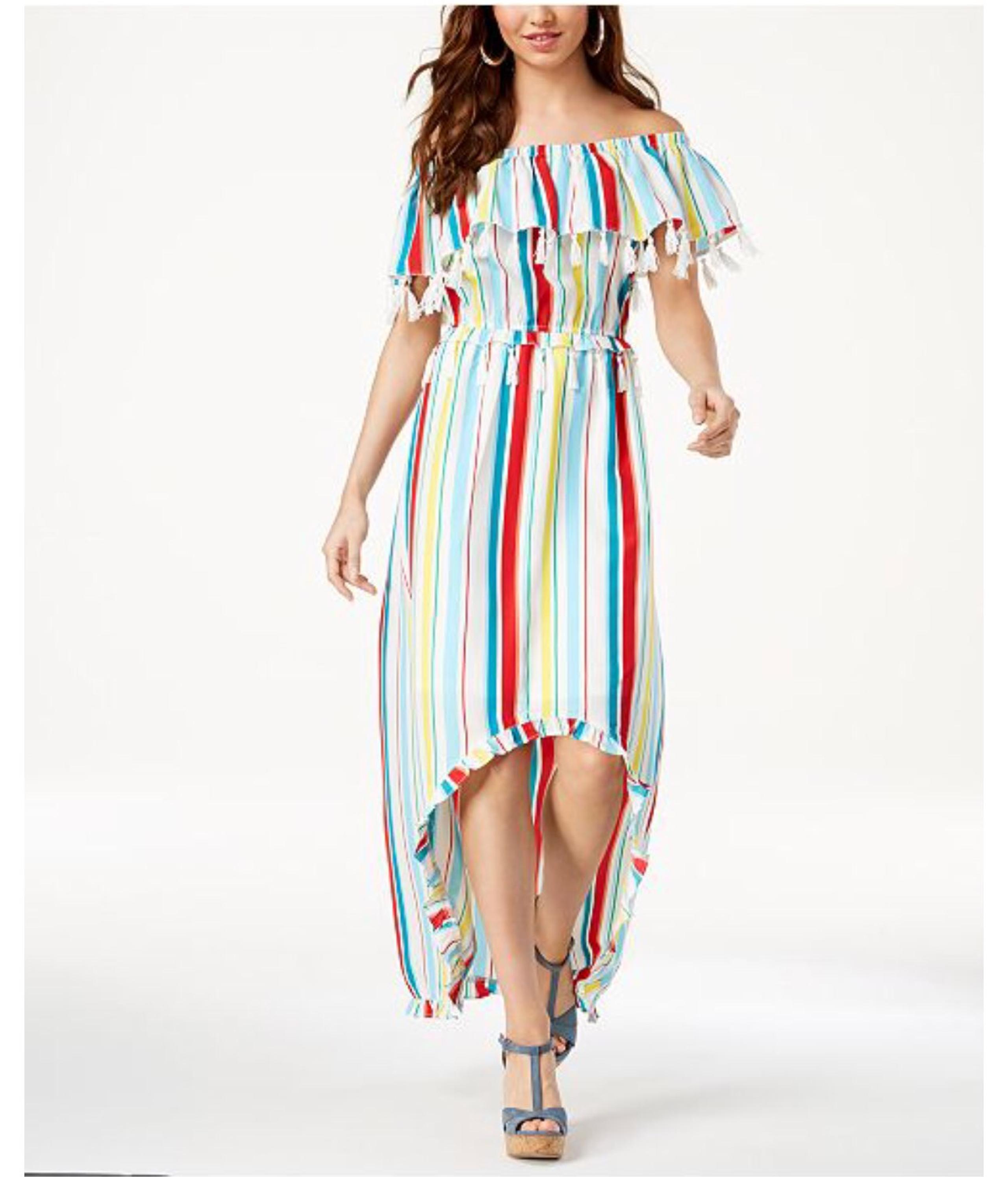 Colorful Maxi Striped Off Shoulder Dress