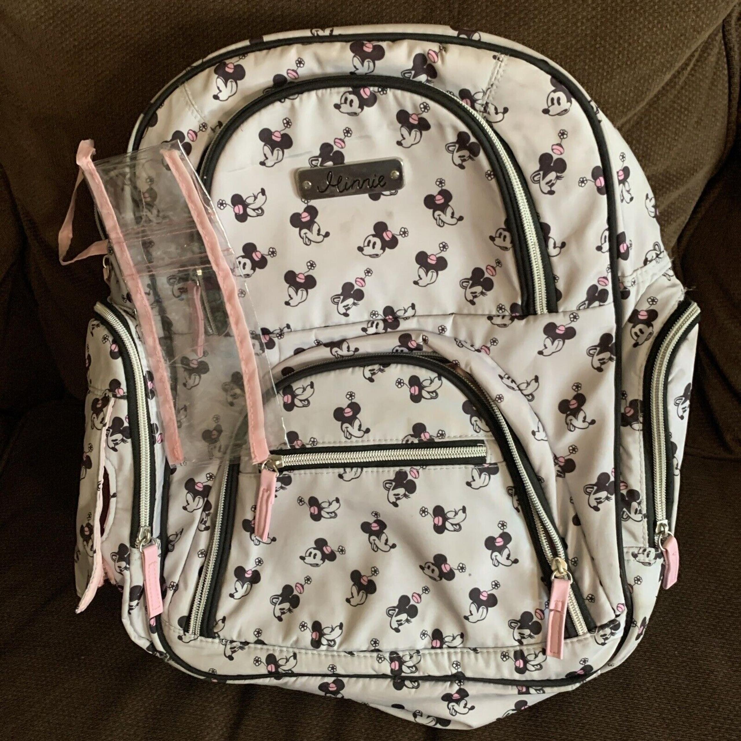 Disney Baby Diaper Bag Backpack Minnie Mouse Light Grey Pink Preowned Good