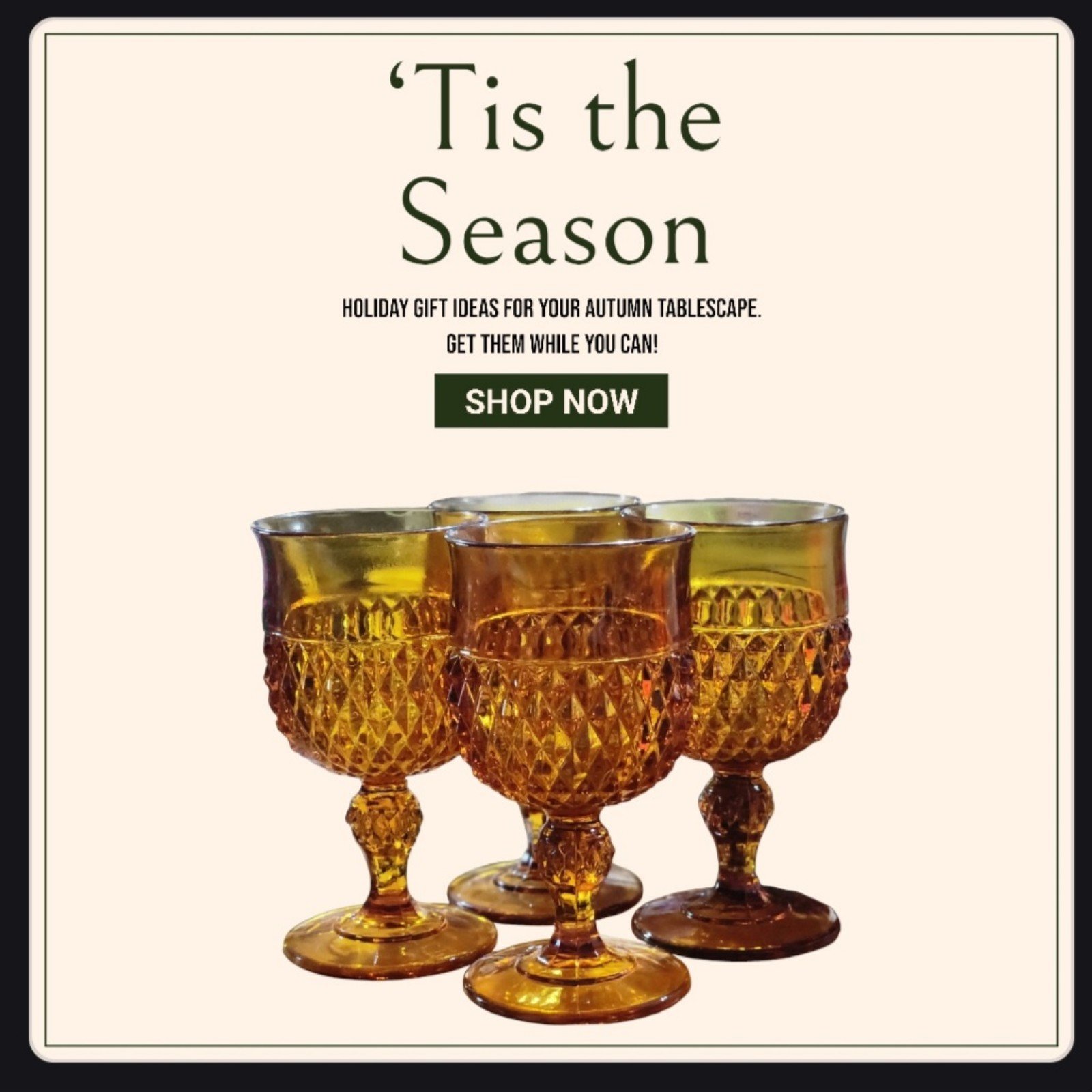 Vintage Amber Orange Indiana Glass Diamond Point Goblets - Set of 4