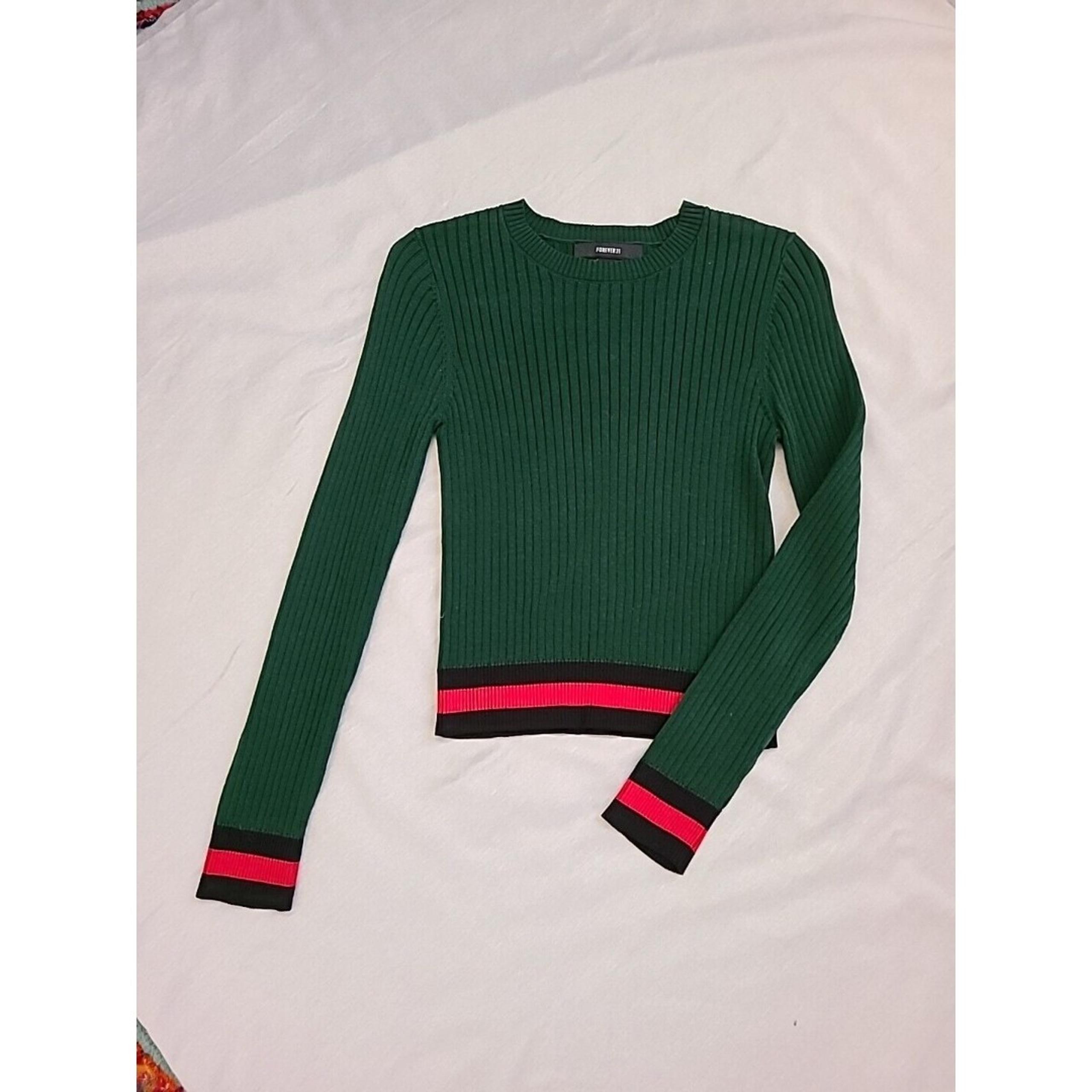 FOREVER 21 Green Red Black Preppy Sweater Sz L  Excellent Condition Y2K