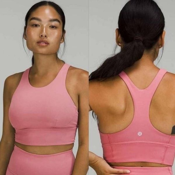 Lululemon Women's 4 Pink Support Strappy Back Wunder Train Longline Sports Bra
