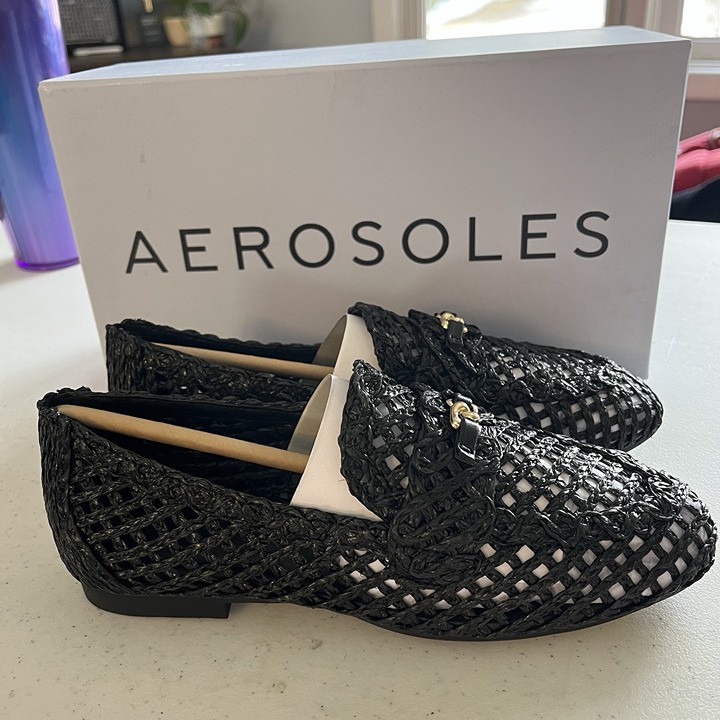 Aerosoles Women's Hour Raffia Wicker Black Loafer, Size 5
