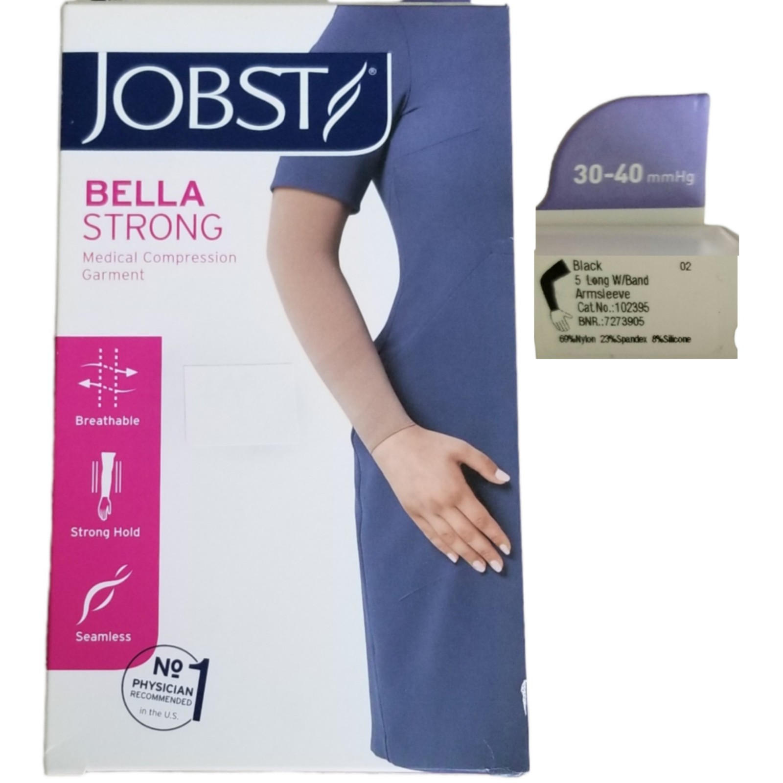 Jobst Bella Strong 30-40 mmHg Black Long Compression Arm Sleeve w/Band #102395