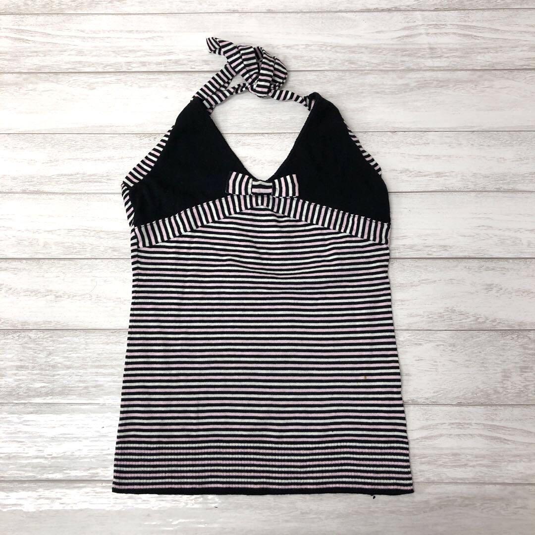Y2K A mon avis Ribbon Border Knit Halter Neck Tops