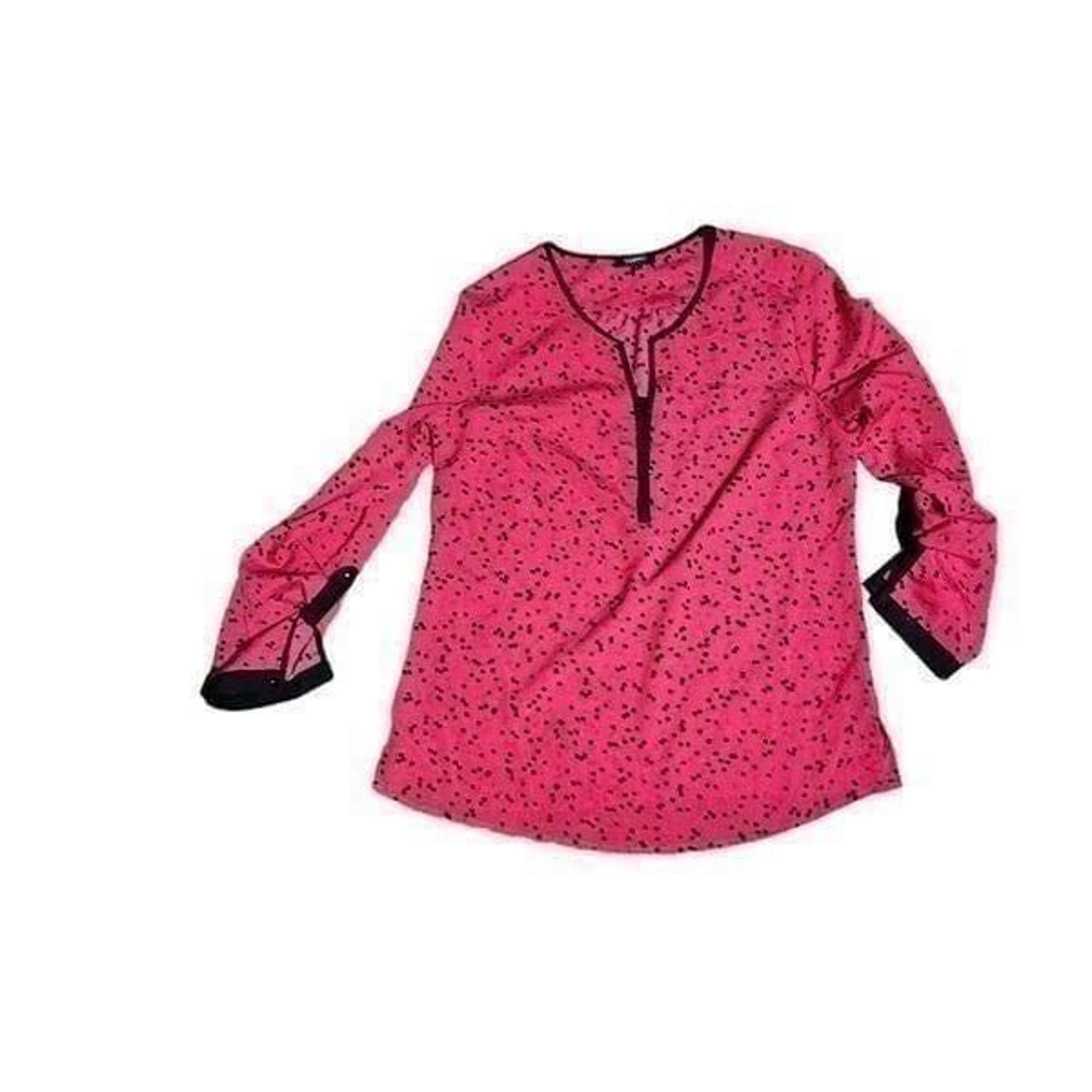 Women's ELEMENTZ Polka Dot Roll Up Sleeves Blouse Medium