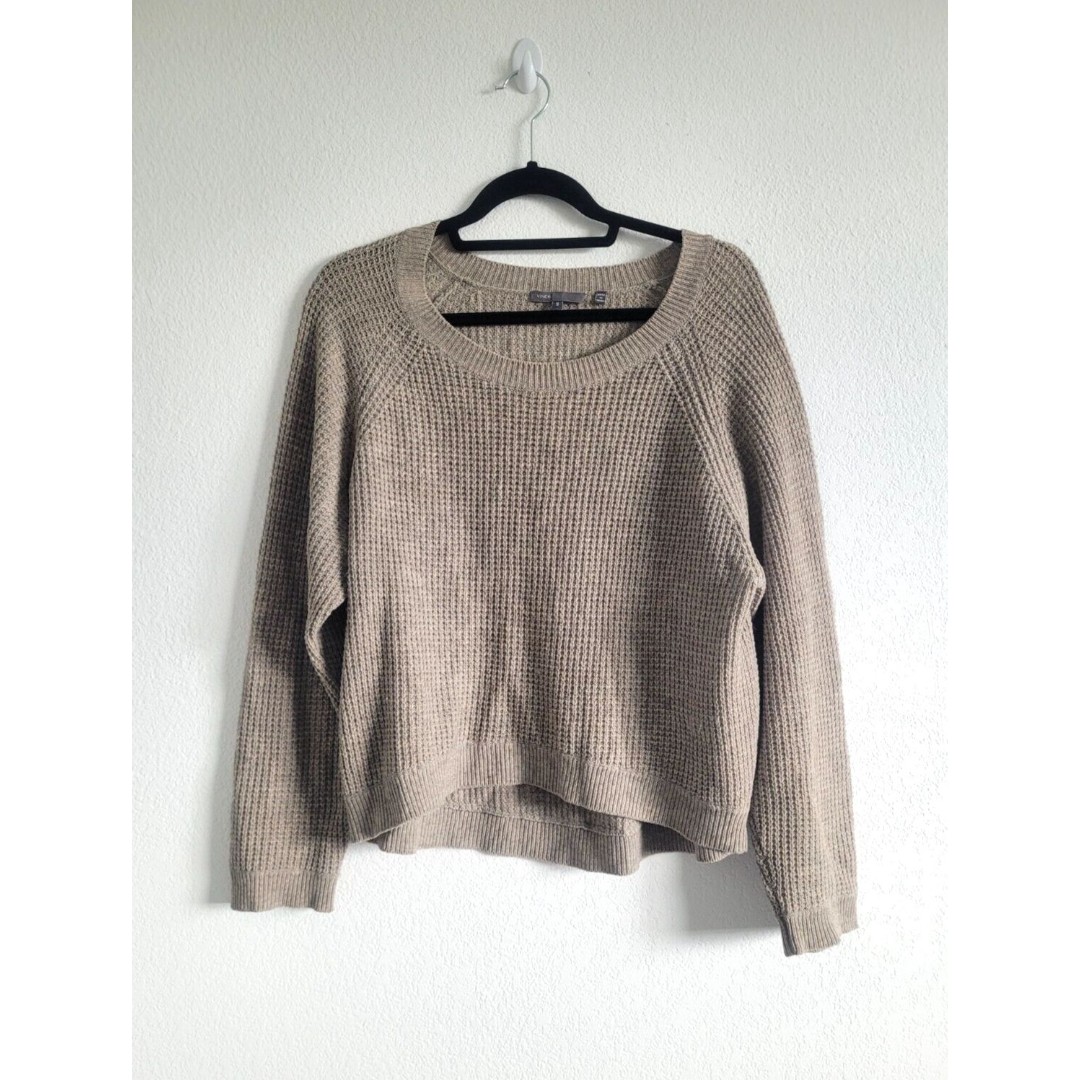 Vince Women's Waffle Knit Wool Yak Blend Boxy Sweater Size S Brown Cottage