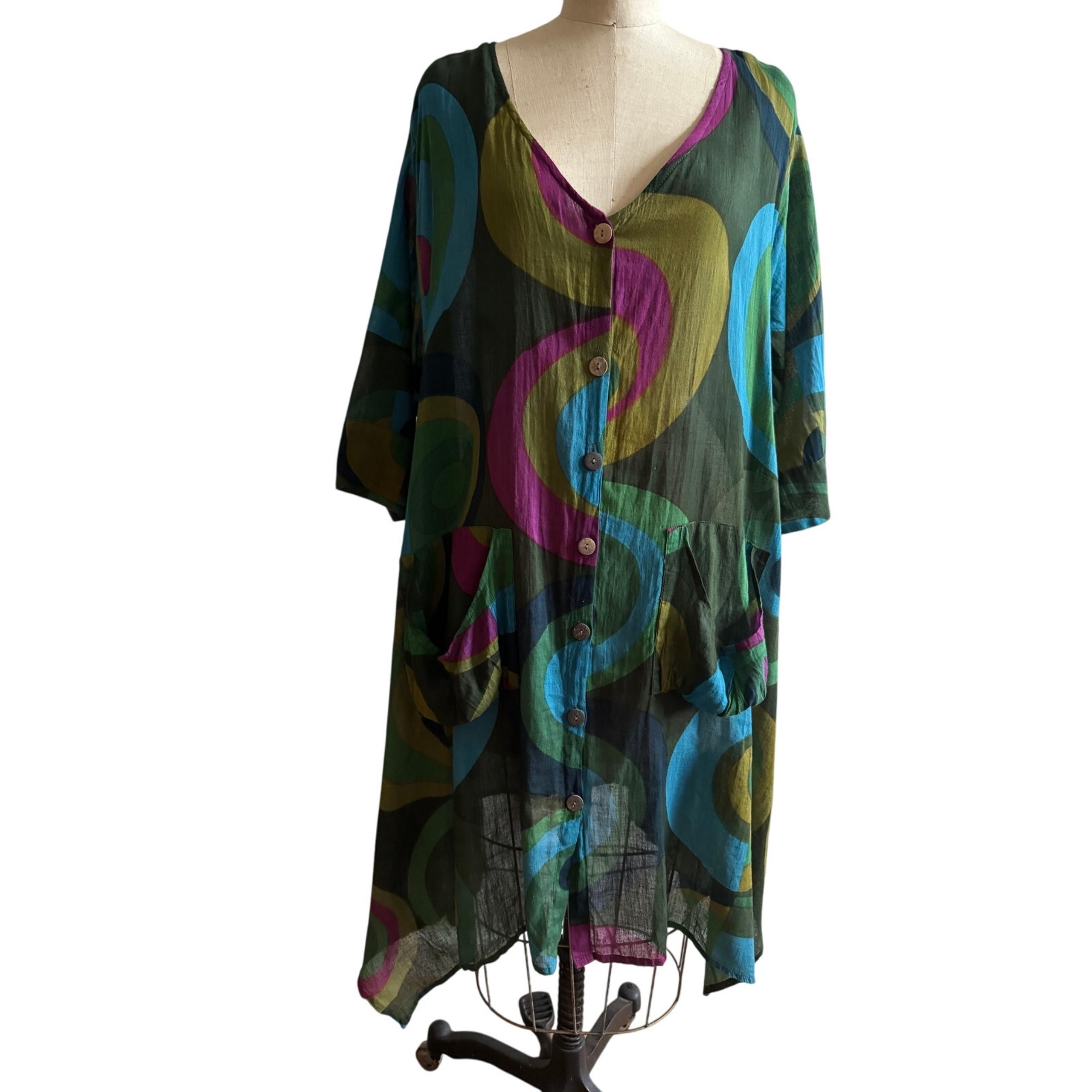 Step in Style OS Artsy Lagenlook Tunic Cotton EUC Plus Size