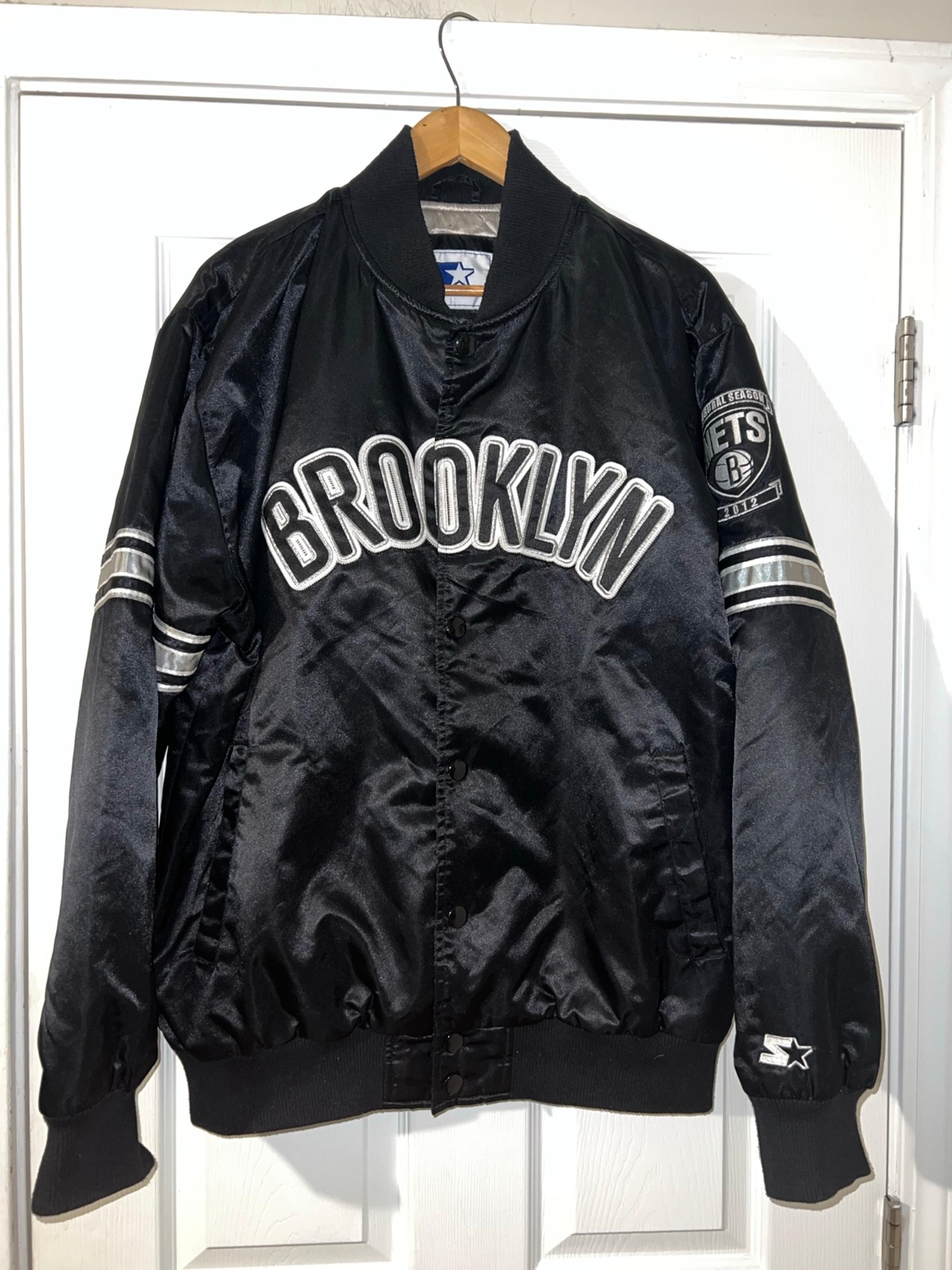BROOKLYN NETS INAUGURAL SEASON STARTER SATIN JACKET NBA BOMBER 2012 men’s XL