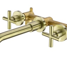Brass Brushed Gold Bathroom Faucet Two Cross Handle Wall Mount Modern Faucet