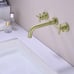 Brass Brushed Gold Bathroom Faucet Two Cross Handle Wall Mount Modern Faucet