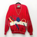 Vintage London Fog Sweater Mens L Red Bold Abstract Geometric Pattern V Neck